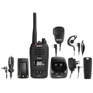 Uniden UHF CB Handled 5W 2 Way Radio with Oled display, Microphone and ear piece.-Black