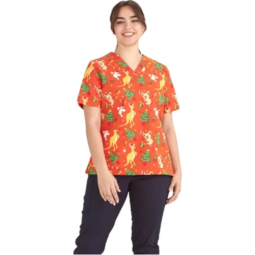WORKWEAR, SAFETY & CORPORATE CLOTHING SPECIALISTS  - Ladies S/S Xmas Scrub Top
