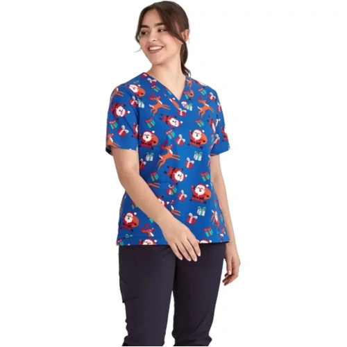 WORKWEAR, SAFETY & CORPORATE CLOTHING SPECIALISTS  - Ladies S/S Xmas Scrub Top