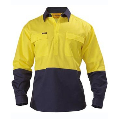 WORKWEAR, SAFETY & CORPORATE CLOTHING SPECIALISTS  - Closed Front Hi Vis Drill Shirt - Long Sleeve