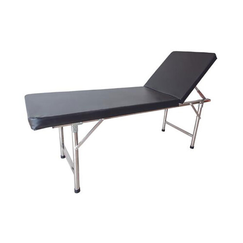 WORKWEAR, SAFETY & CORPORATE CLOTHING SPECIALISTS  - EXAMINATION TABLE, STAINLESS STEEL FRAME, LEATHER UPHOLSTERED COUCH, ADJUSTABLE HEAD SECTION UP TO 70 DEGREES. - GST FREE