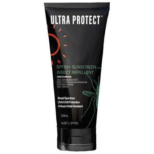 WORKWEAR, SAFETY & CORPORATE CLOTHING SPECIALISTS  - Ultra Protect SPF50+ Sunscreen with Insect Repell 125ml Tube-Black-125ml
