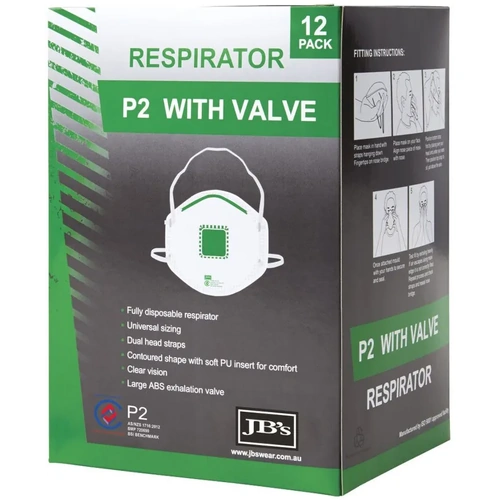 WORKWEAR, SAFETY & CORPORATE CLOTHING SPECIALISTS  - JB's P2 RESPIRATOR WITH VALVE (12PC)
