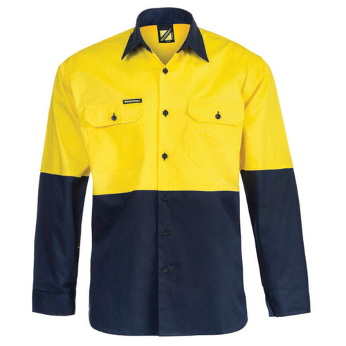 WORKWEAR, SAFETY & CORPORATE CLOTHING SPECIALISTS  - Lightweight Hi Vis Two Tone Long Sleeve Vented Cotton Drill Shirt