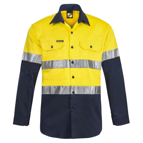 WORKWEAR, SAFETY & CORPORATE CLOTHING SPECIALISTS  - Lightweight Hi Vis Two Tone Long Sleeve Vented Cotton Drill Shirt with CSR Reflective Tape