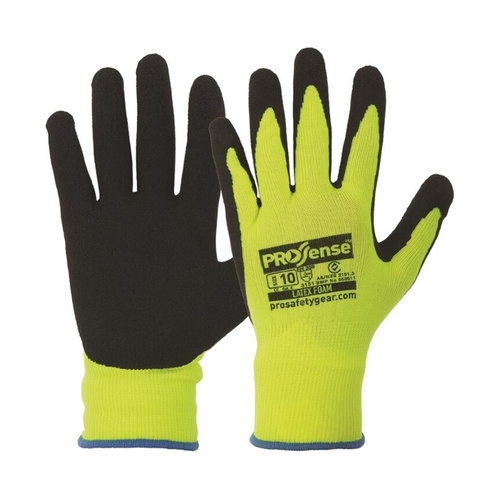 WORKWEAR, SAFETY & CORPORATE CLOTHING SPECIALISTS  - Prosense LFN Hi-Vis Yellow Latex Foam Gloves (MOQ 12)