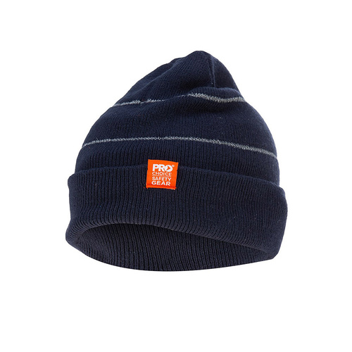 WORKWEAR, SAFETY & CORPORATE CLOTHING SPECIALISTS  - Navy Beanie with Retro-reflective Stripes