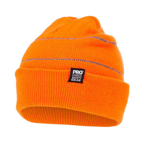 WORKWEAR, SAFETY & CORPORATE CLOTHING SPECIALISTS  - Hi-Vis Orange Beanie with Retro-reflective Stripes