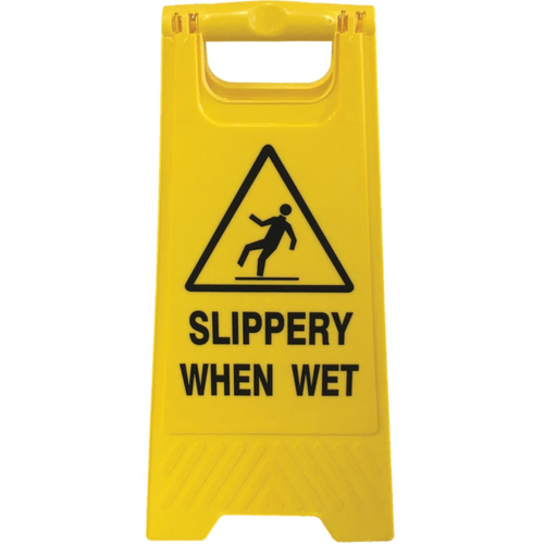 WORKWEAR, SAFETY & CORPORATE CLOTHING SPECIALISTS  - Floor Stand Yellow - "SLIPPERY WHEN WET"