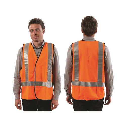 WORKWEAR, SAFETY & CORPORATE CLOTHING SPECIALISTS  - Safety Vests - Orange Day / Night Use with H Back pattern Reflective Tape