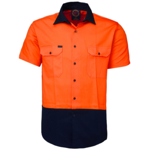 WORKWEAR, SAFETY & CORPORATE CLOTHING SPECIALISTS  - Open Front 2 Tone Shirt - Short Sleeve