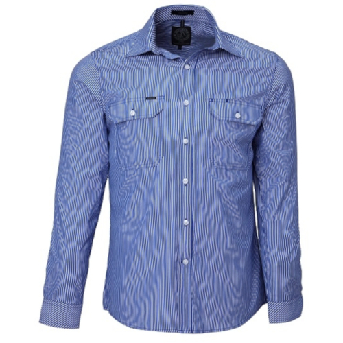 WORKWEAR, SAFETY & CORPORATE CLOTHING SPECIALISTS  - Pilbara Men's Long Sleeve Shirt - Double Pockets - Small Stripe