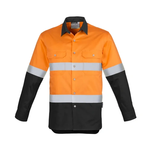 WORKWEAR, SAFETY & CORPORATE CLOTHING SPECIALISTS  - Mens Hi Vis Industrial L/S Shirt - Hoop Taped