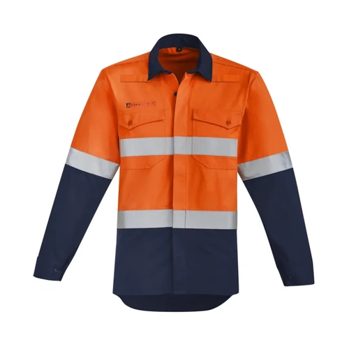 WORKWEAR, SAFETY & CORPORATE CLOTHING SPECIALISTS  - Mens Orange Flame Hi Vis Open Front Shirt - Hoop Taped