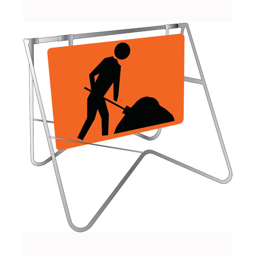 WORKWEAR, SAFETY & CORPORATE CLOTHING SPECIALISTS  - 900x600mm - Swing Stand and Sign - Symbolic Worker-Steel-900x600mm