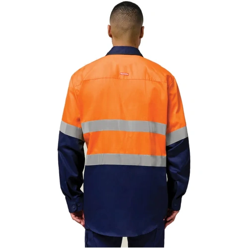 WORKWEAR, SAFETY & CORPORATE CLOTHING SPECIALISTS  - Core - Mens Hi Vis L/S H/weight 2 tone Cotton Drill Shirt w/Tape