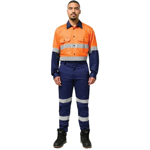 WORKWEAR, SAFETY & CORPORATE CLOTHING SPECIALISTS  - Core - Mens Hi Vis L/S H/weight 2 tone Cotton Drill Shirt w/Tape
