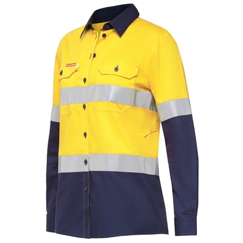 WORKWEAR, SAFETY & CORPORATE CLOTHING SPECIALISTS  - Koolgear - Womens Ventilated Hi-Vis Two Tone Shirt with Tape Long Sleeve